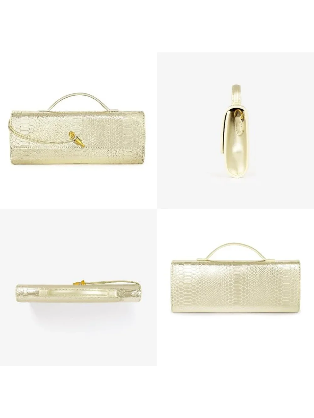 Womens Golden Croco Leather Suede Clutch Purse Evening Crossbody Handbag